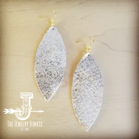 **Narrow Leather Oval Earrings-Heavy Metal White 210b