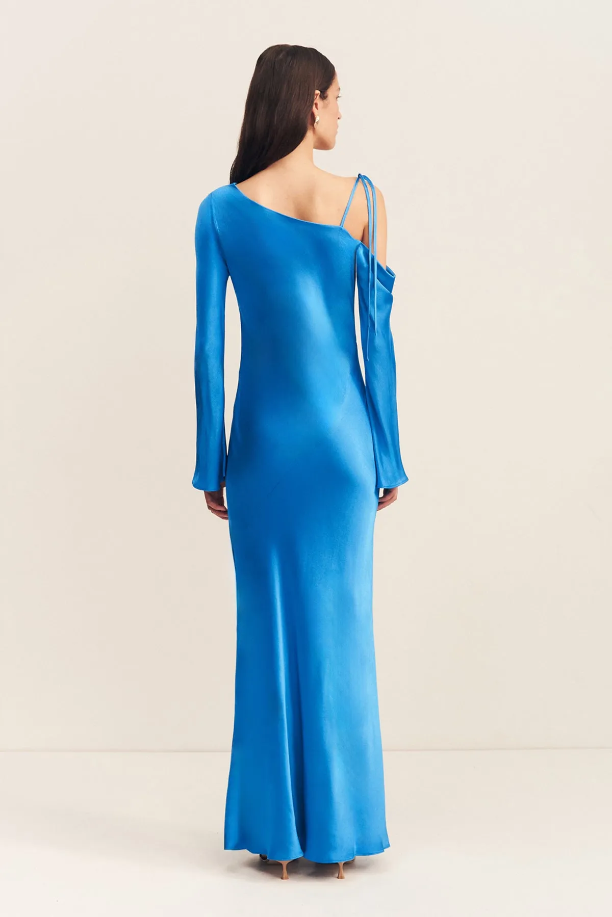 NORA ASYMMETRICAL LONG SLEEVE MAXI DRESS - AQUA
