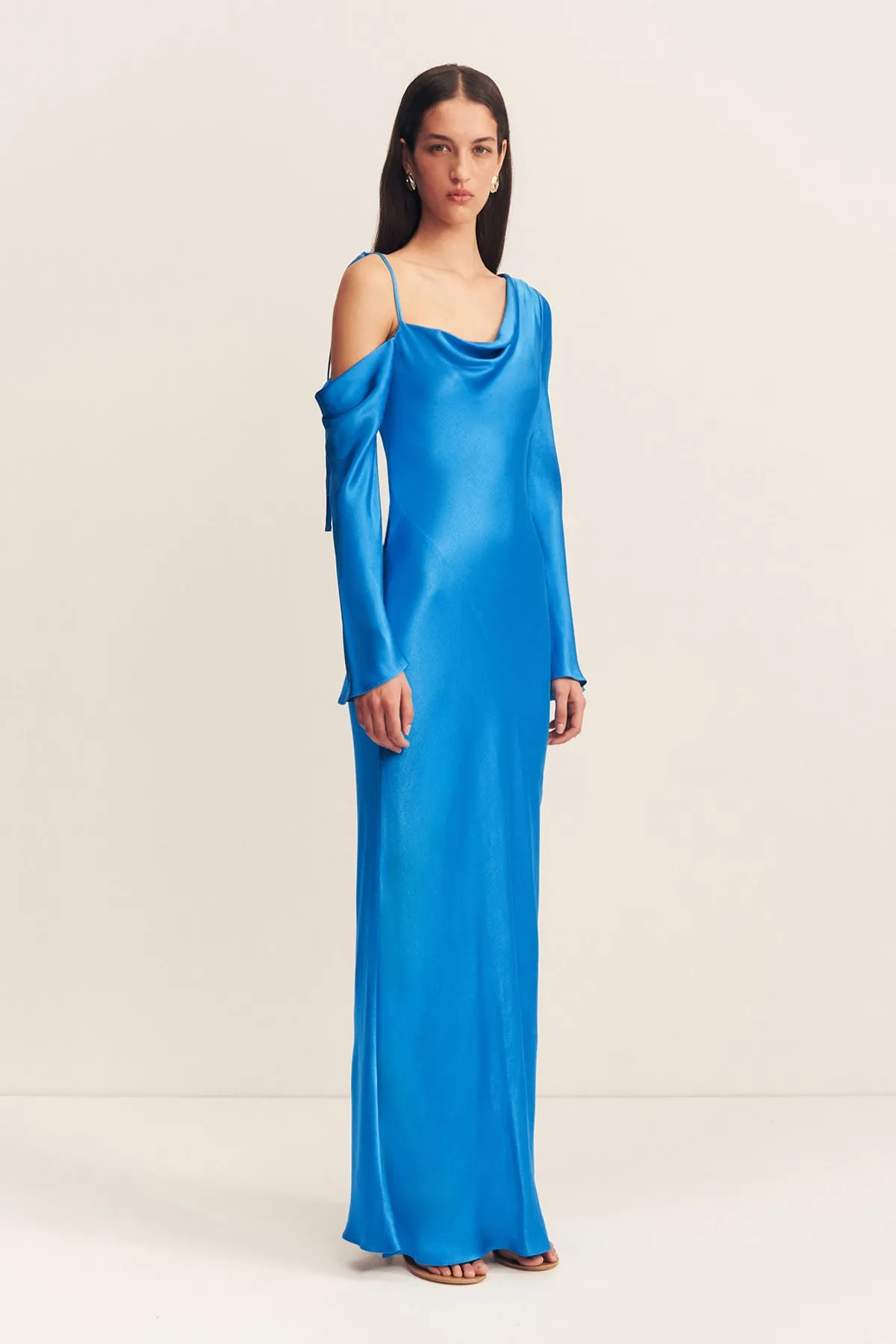 NORA ASYMMETRICAL LONG SLEEVE MAXI DRESS - AQUA