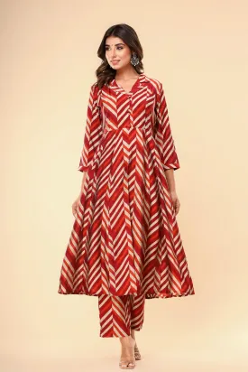 Red Printed Modal Silk Kurta & Pants Set