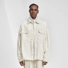 Relaxed Fit Cargo Pocket Button Up Ivory Denim Overshirt