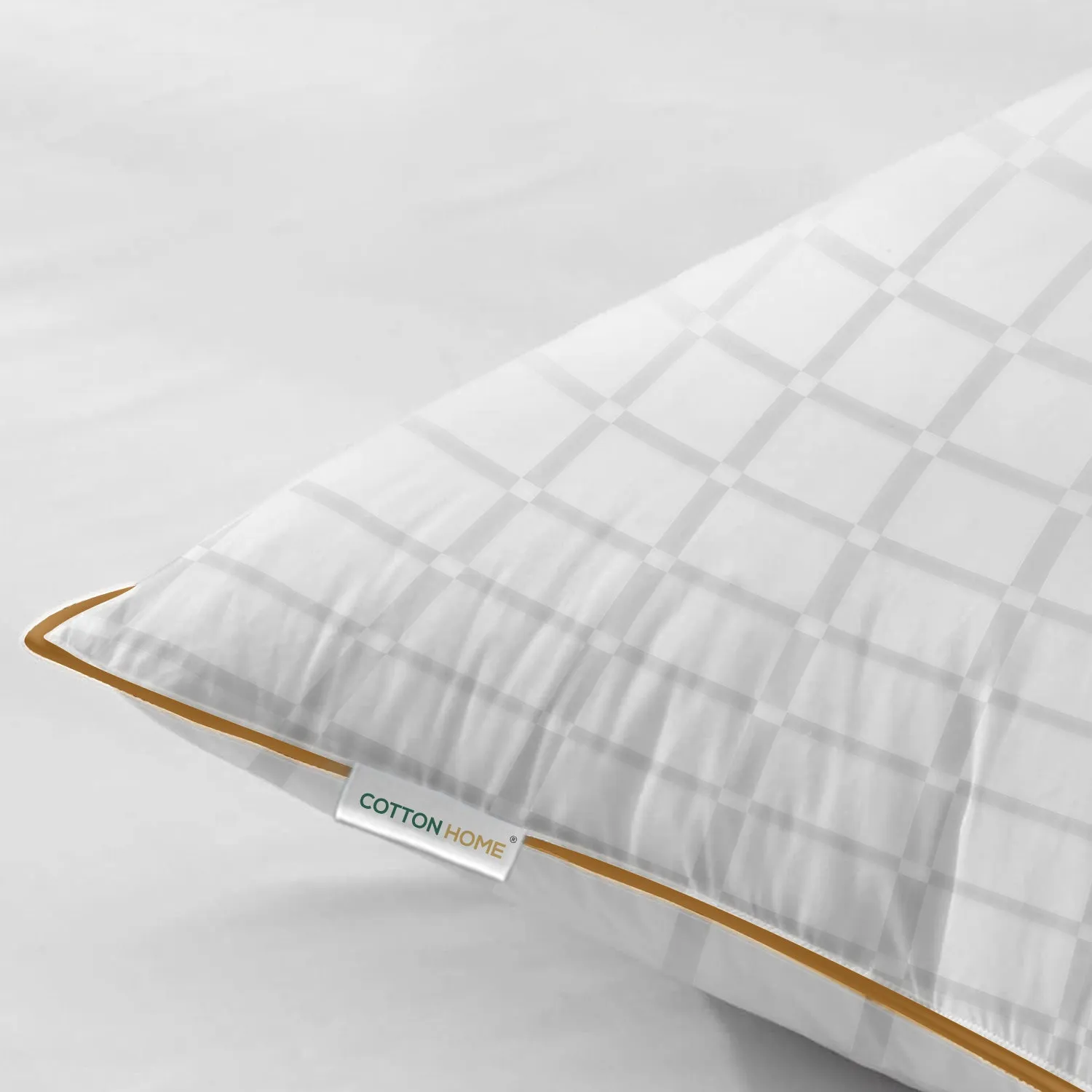 Royal Angler Dobby Premium King Pillow with Gold Cord - White, 50x90cm - Grid