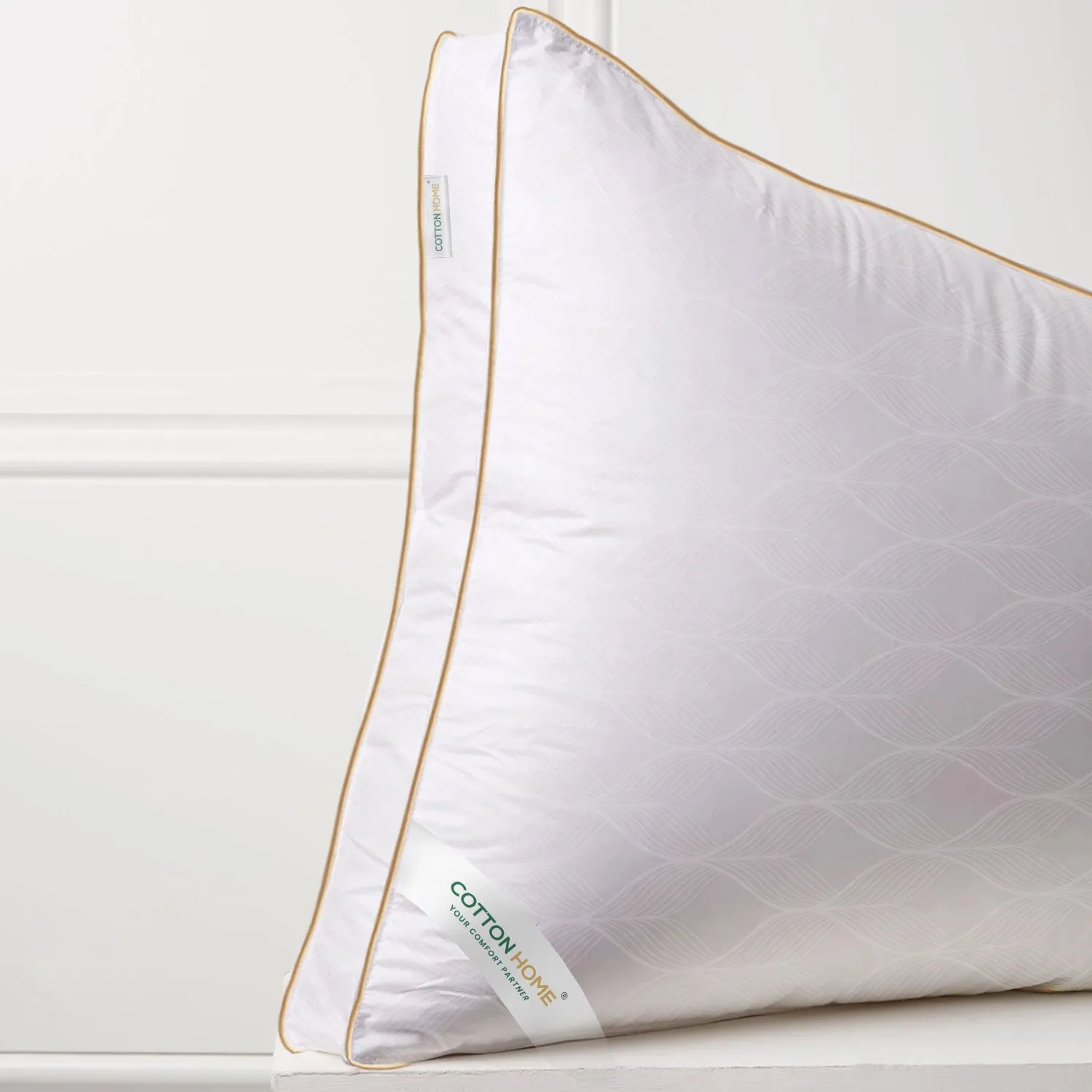 Royal Angler High Quality Wave Design Ultra Soft Premium Cotton Dobby Jacquard  Gusset Pillow 50x75cm  5cm White