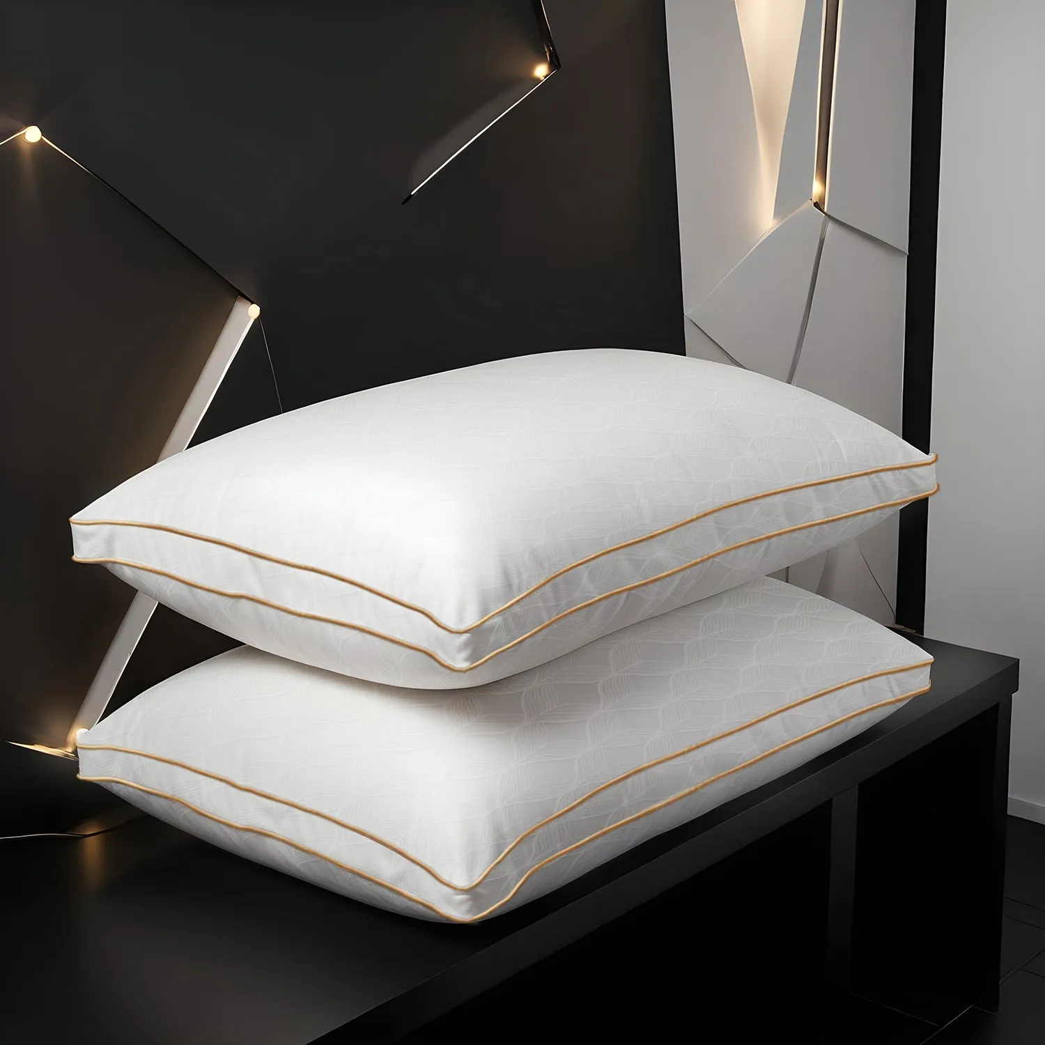 Royal Angler High Quality Wave Design Ultra Soft Premium Cotton Dobby Jacquard  Gusset Pillow 50x75cm  5cm White