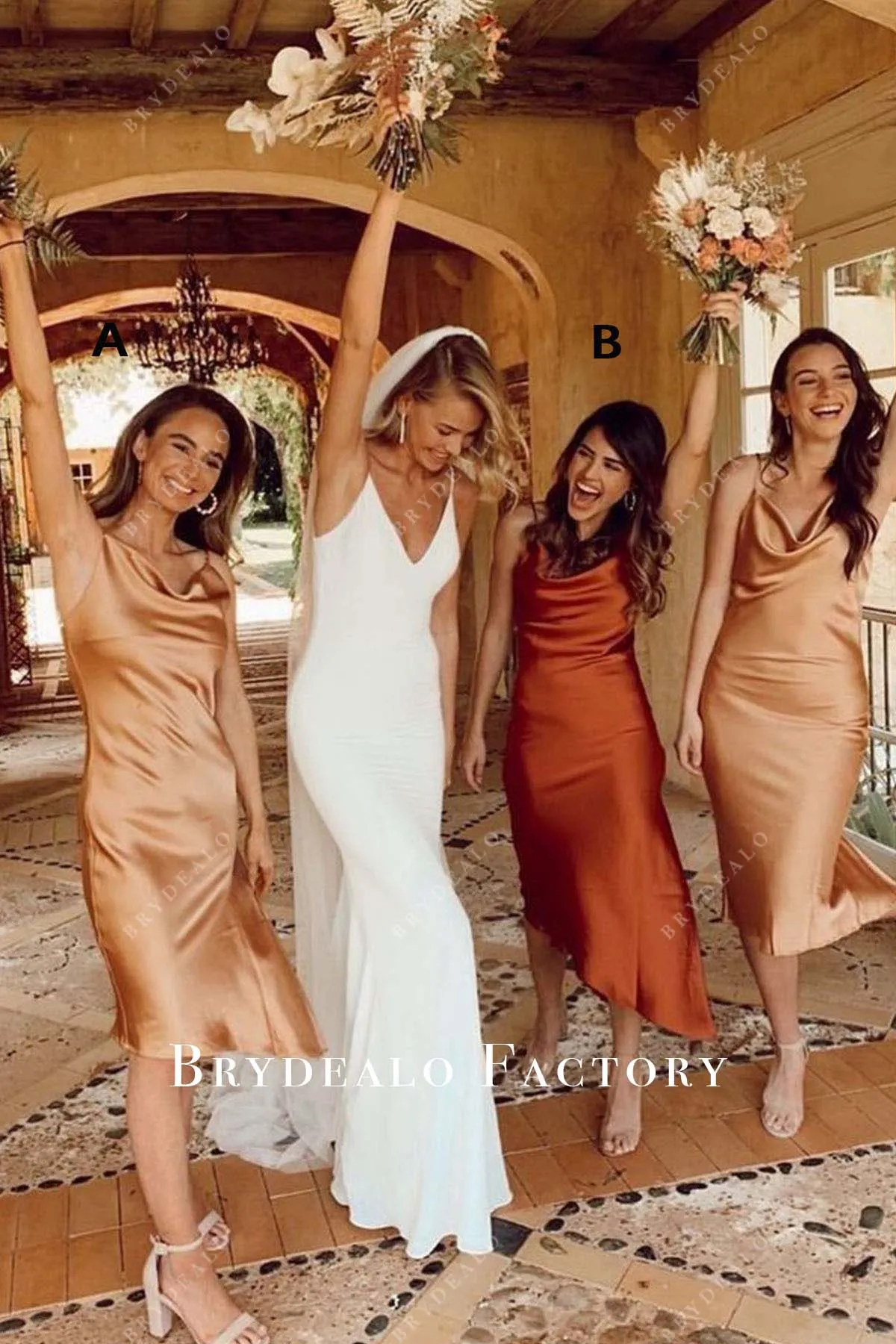 Rusty Stain Cowl Neck Sleeveless Bridesmaid Dress