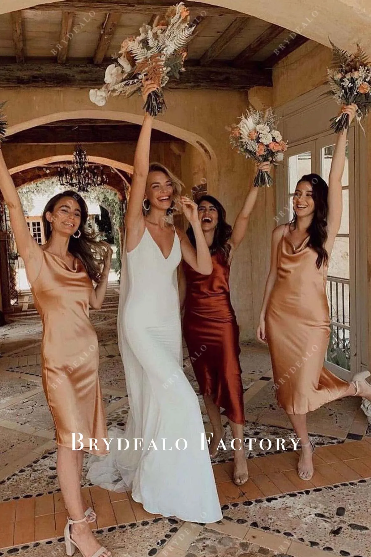 Rusty Stain Cowl Neck Sleeveless Bridesmaid Dress