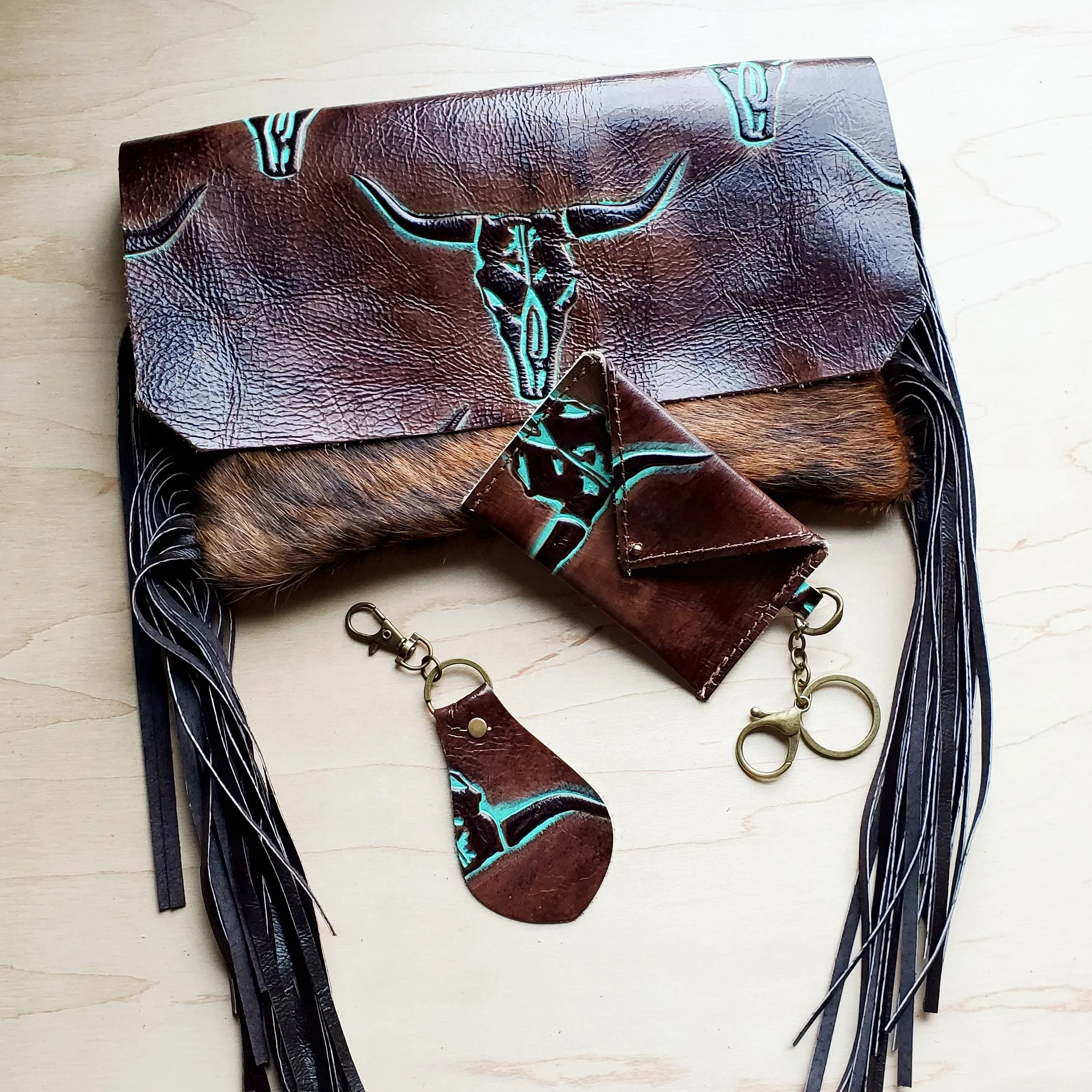 **Sierra Credit Card Wallet-Turquoise Steer Head 600f