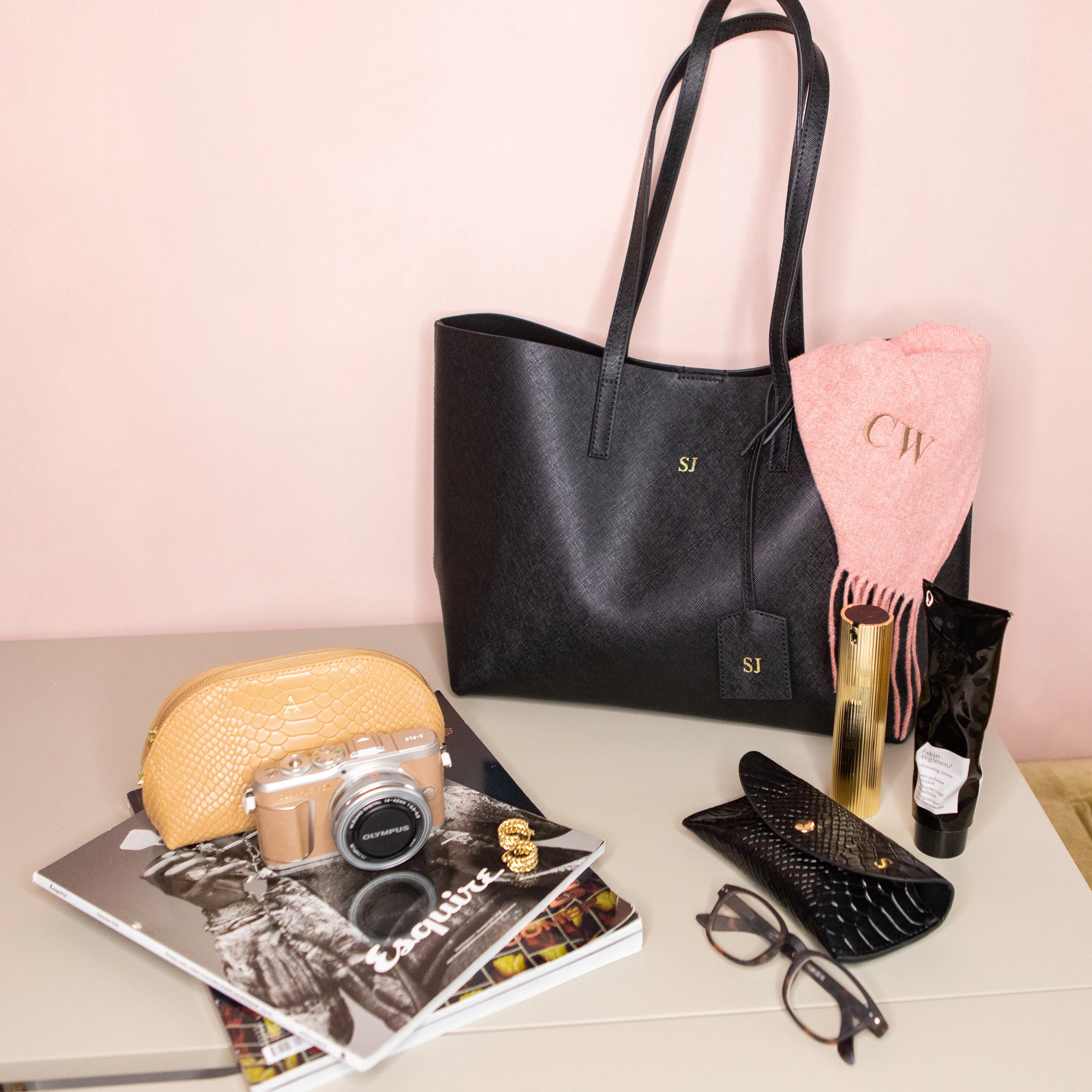 'Stockholm' Black Saffiano Leather Tote Bag
