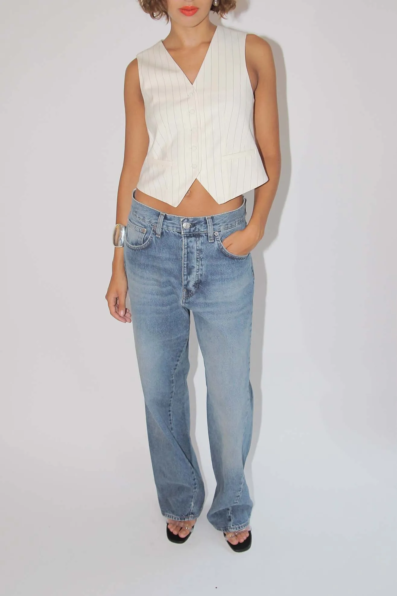 SUNFLOWER, Wide Twist Jean, Mid Tone Blue