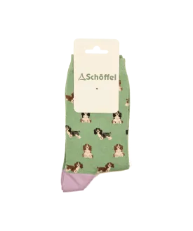 Women's Cotton Socks - Green Spaniel